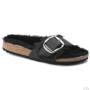 Birkenstock Madrid Big Buckle Shearling Black 36 US 5 NWT IN BOX